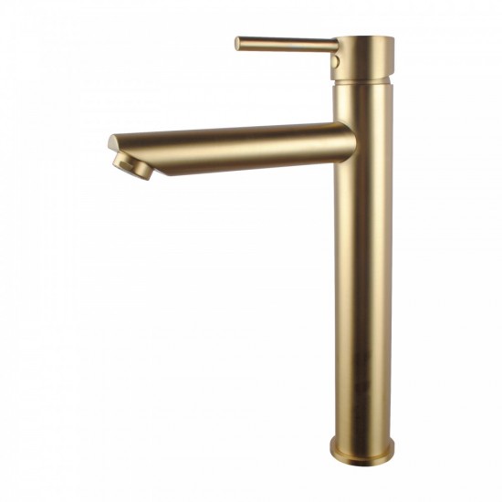 Euro Round Solid Brass Brushed Yellow Gold Tall Basin Mixer Bathroom Vanity Tap